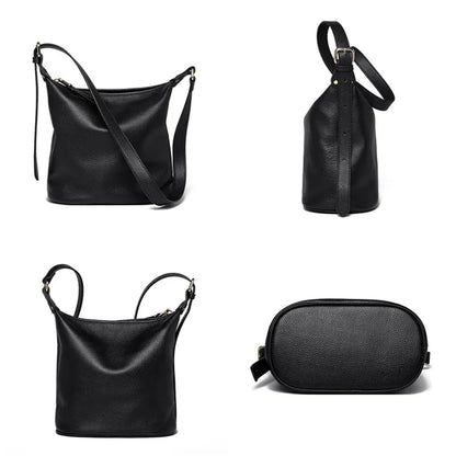 100% Solid Color Genuine Leather Women Shoulder Crossbody Bags 2023 High Quality Cowhide Small Ladies Messenger Bucket Tote Sac