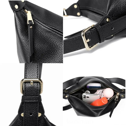 100% Solid Color Genuine Leather Women Shoulder Crossbody Bags 2023 High Quality Cowhide Small Ladies Messenger Bucket Tote Sac
