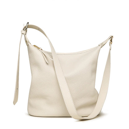 100% Solid Color Genuine Leather Women Shoulder Crossbody Bags 2023 High Quality Cowhide Small Ladies Messenger Bucket Tote Sac