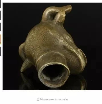 100% brass Pure Copper Brass Grandpa Good Lucky Collectible Old Handwork Carving Bull Statue Cane Head Walking Stick