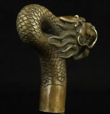 100% bronze Pure Copper Brass old Grandpa Good Lucky Walking Stick Head China Old Handwork Carving Bronze Dragon