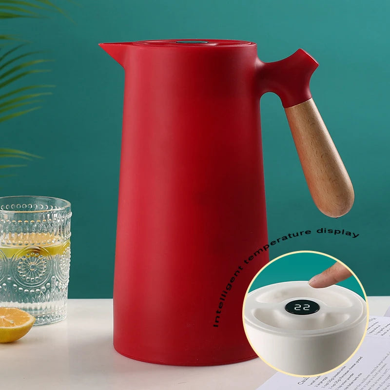1000ml Thermal Coffee Carafe Temperature Display Double Wall Insulated Coffee Thermos Pot High Capacity Home Kitchen Tea Flask
