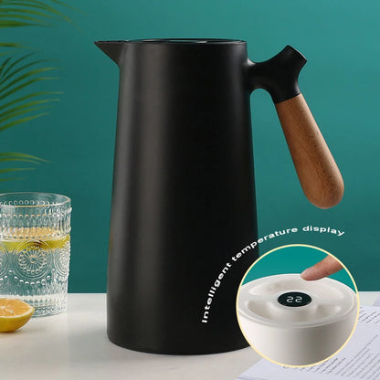 1000ml Thermal Coffee Carafe Temperature Display Double Wall Insulated Coffee Thermos Pot High Capacity Home Kitchen Tea Flask