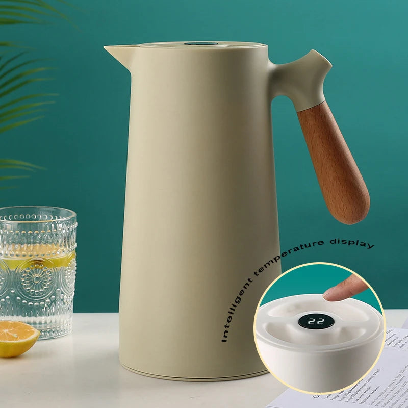 1000ml Thermal Coffee Carafe Temperature Display Double Wall Insulated Coffee Thermos Pot High Capacity Home Kitchen Tea Flask