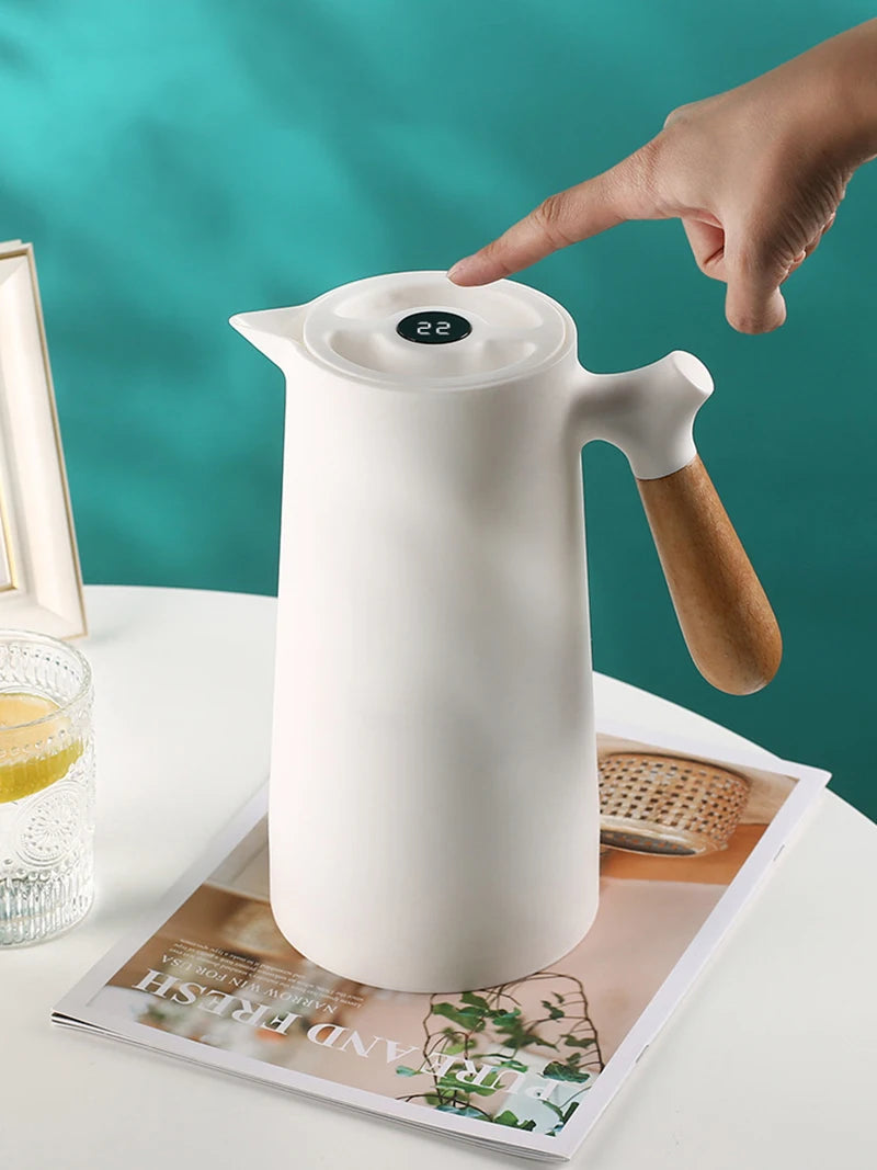 1000ml Thermal Coffee Carafe Temperature Display Double Wall Insulated Coffee Thermos Pot High Capacity Home Kitchen Tea Flask