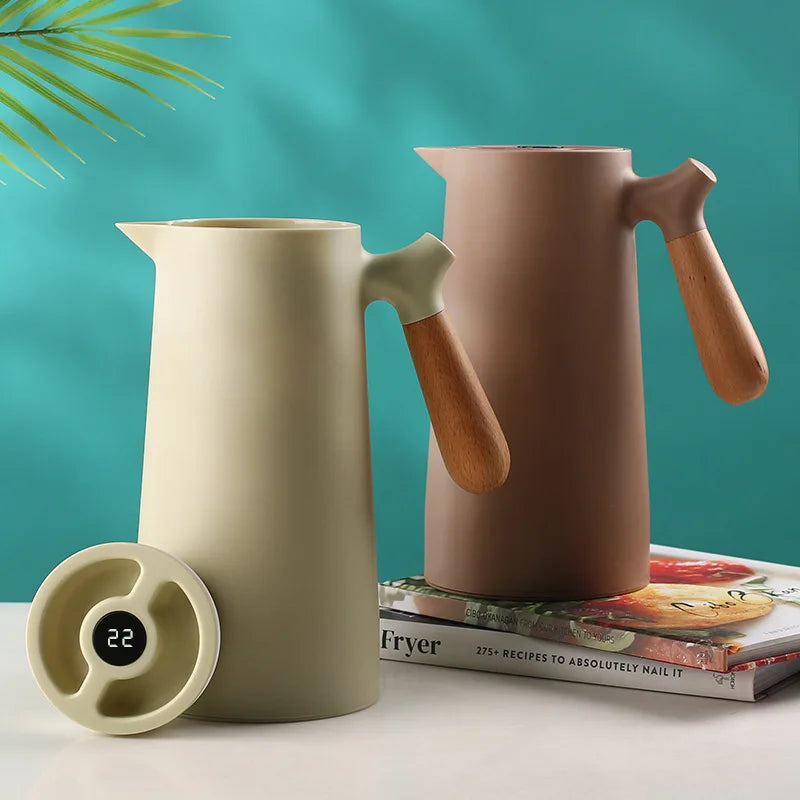 1000ml Thermal Coffee Carafe Temperature Display Double Wall Insulated Coffee Thermos Pot High Capacity Home Kitchen Tea Flask