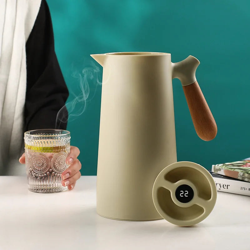 1000ml Thermal Coffee Carafe Temperature Display Double Wall Insulated Coffee Thermos Pot High Capacity Home Kitchen Tea Flask