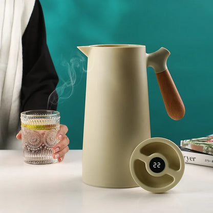 1000ml Thermal Coffee Carafe Temperature Display Double Wall Insulated Coffee Thermos Pot High Capacity Home Kitchen Tea Flask