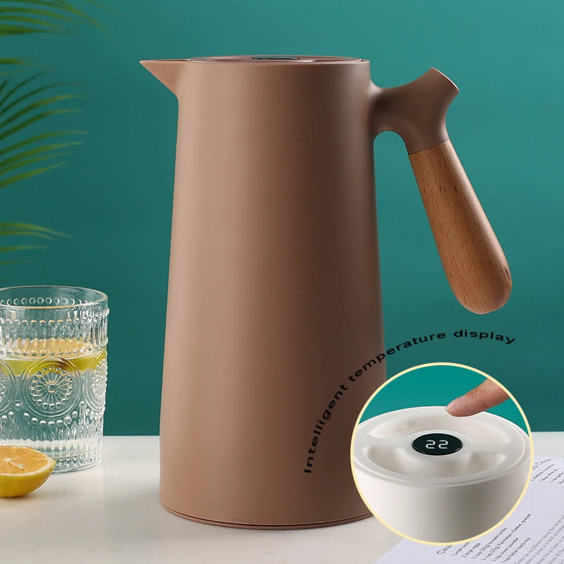 1000ml Thermal Coffee Carafe Temperature Display Double Wall Insulated Coffee Thermos Pot High Capacity Home Kitchen Tea Flask