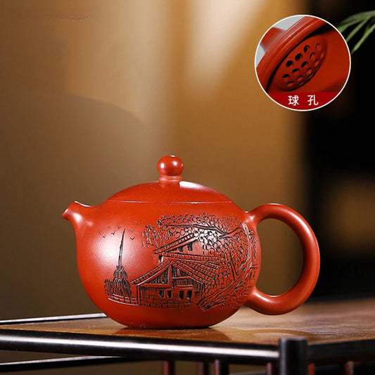 100ml Boutique Yixing Purple Clay Tea Pot Hand Carving Dahongpao Xishi Teapot Ball Hole Filter Beauty Kettle Tea Accessories
