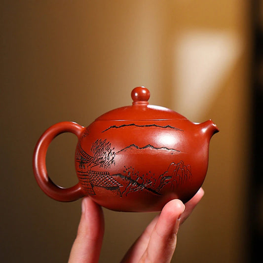 100ml Boutique Yixing Purple Clay Tea Pot Hand Carving Dahongpao Xishi Teapot Ball Hole Filter Beauty Kettle Tea Accessories
