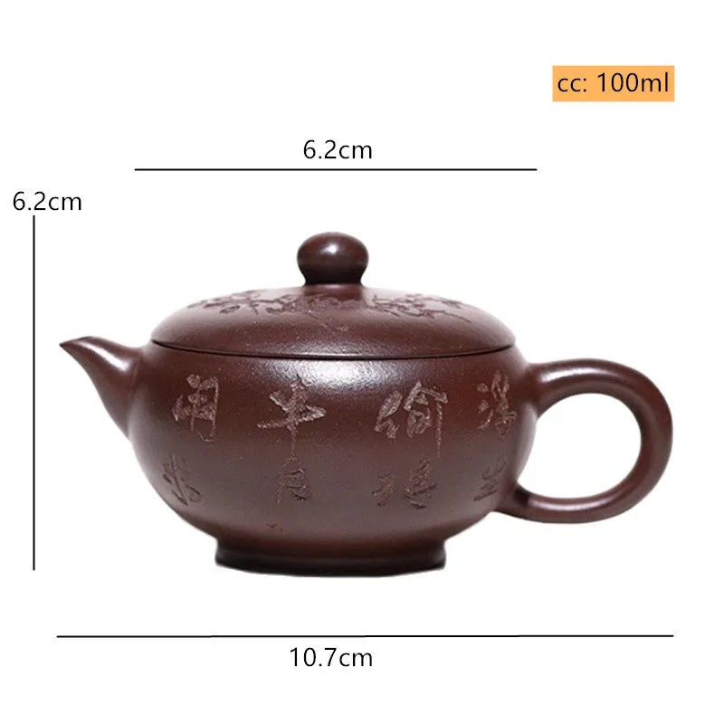 100ml Classic Yixing Purple Clay Tea Pot Hand Carving Filter Tea Kettle Chinese Zisha Teaware Accessories Custom Beauty Tea Set