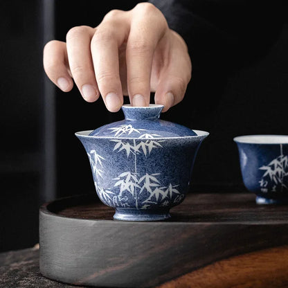 100ml Hand Painted Bamboo Gaiwan Small Porcelain Chinese Jingdezhen Tureen Teaware Set Tea Bowl Kung Fu Tea Chawan Tea Cups Lily