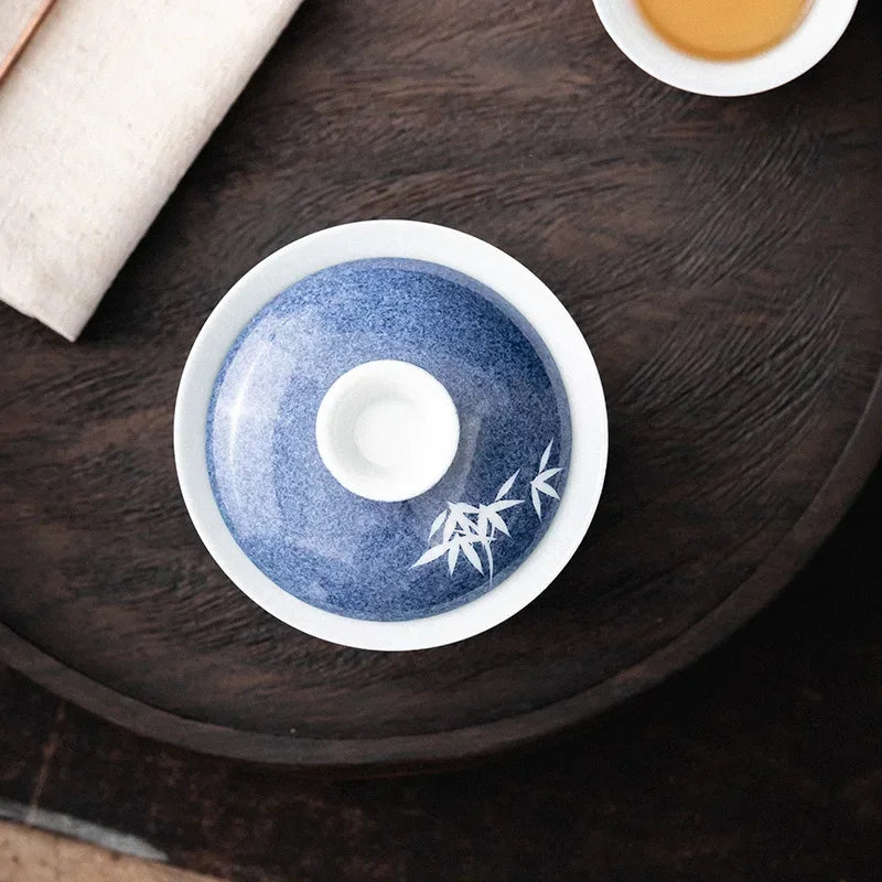 100ml Hand Painted Bamboo Gaiwan Small Porcelain Chinese Jingdezhen Tureen Teaware Set Tea Bowl Kung Fu Tea Chawan Tea Cups Lily