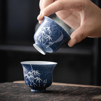 100ml Hand Painted Bamboo Gaiwan Small Porcelain Chinese Jingdezhen Tureen Teaware Set Tea Bowl Kung Fu Tea Chawan Tea Cups Lily