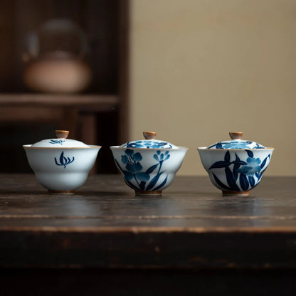 100ml Hand-painted Orchid Ceramic Gaiwan Luxury Gourd Porcelain Bowls Tea Tureen Household Tea Brewing Cover Bowl Cafes Ornament