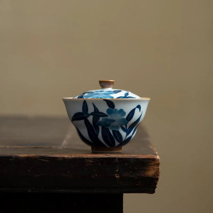 100ml Hand-painted Orchid Ceramic Gaiwan Luxury Gourd Porcelain Bowls Tea Tureen Household Tea Brewing Cover Bowl Cafes Ornament