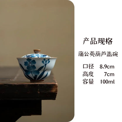 100ml Hand-painted Orchid Ceramic Gaiwan Luxury Gourd Porcelain Bowls Tea Tureen Household Tea Brewing Cover Bowl Cafes Ornament