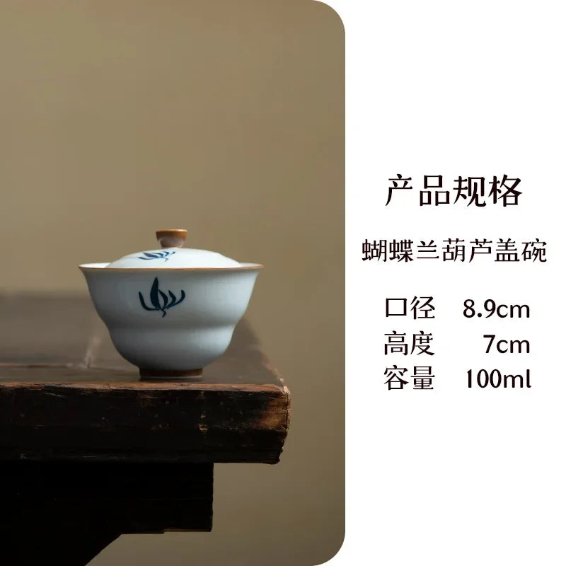 100ml Hand-painted Orchid Ceramic Gaiwan Luxury Gourd Porcelain Bowls Tea Tureen Household Tea Brewing Cover Bowl Cafes Ornament