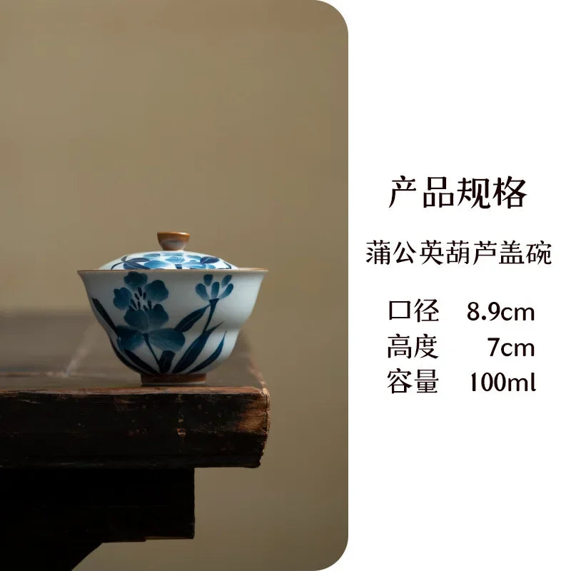 100ml Hand-painted Orchid Ceramic Gaiwan Luxury Gourd Porcelain Bowls Tea Tureen Household Tea Brewing Cover Bowl Cafes Ornament