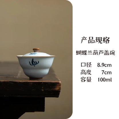 100ml Hand-painted Orchid Ceramic Gaiwan Luxury Gourd Porcelain Bowls Tea Tureen Household Tea Brewing Cover Bowl Cafes Ornament