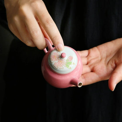 100ml Hand-painted Peach Blossom Ceramic Teapot Handmade Pink Galze Small Size Pot Cute Not Hot Tea Brewing Kettle Kung Fu Tool