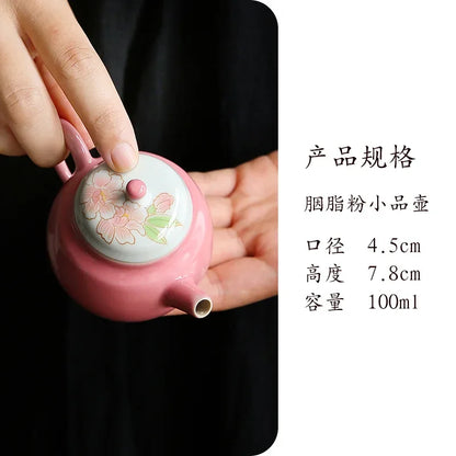 100ml Hand-painted Peach Blossom Ceramic Teapot Handmade Pink Galze Small Size Pot Cute Not Hot Tea Brewing Kettle Kung Fu Tool