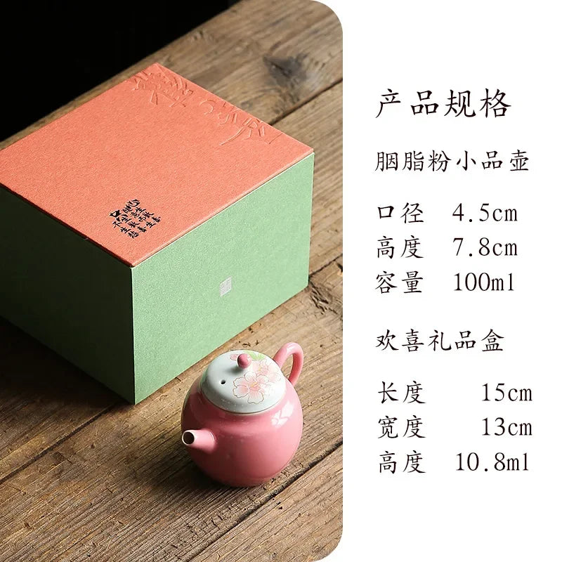 100ml Hand-painted Peach Blossom Ceramic Teapot Handmade Pink Galze Small Size Pot Cute Not Hot Tea Brewing Kettle Kung Fu Tool
