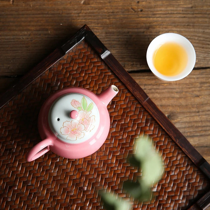 100ml Hand-painted Peach Blossom Ceramic Teapot Handmade Pink Galze Small Size Pot Cute Not Hot Tea Brewing Kettle Kung Fu Tool