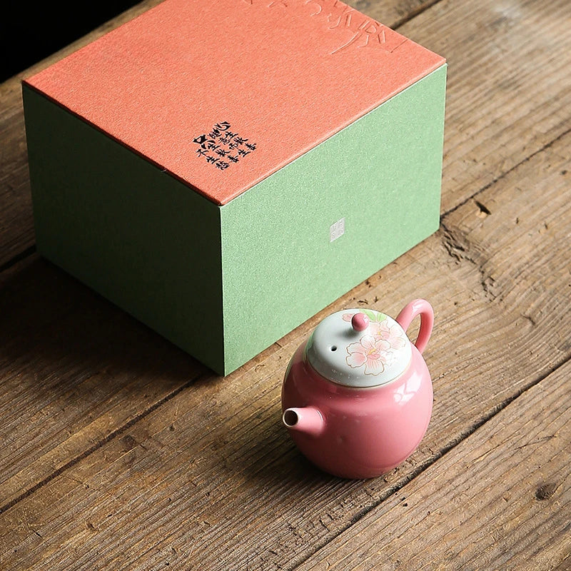 100ml Hand-painted Peach Blossom Ceramic Teapot Handmade Pink Galze Small Size Pot Cute Not Hot Tea Brewing Kettle Kung Fu Tool