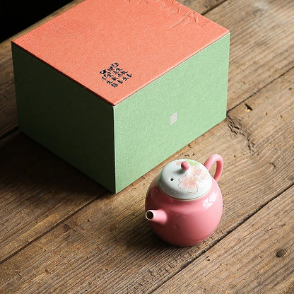 100ml Hand-painted Peach Blossom Ceramic Teapot Handmade Pink Galze Small Size Pot Cute Not Hot Tea Brewing Kettle Kung Fu Tool