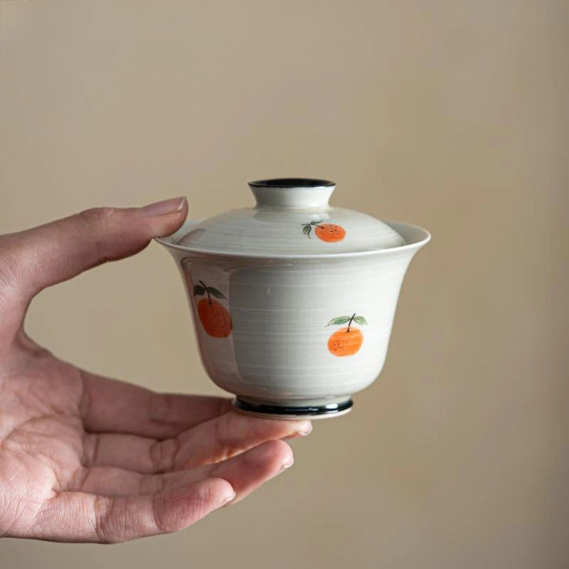 100ml Japanese Powder Plant Ash Tea Tureen Pure Hand Painted Persimmon Cover Bowl Chinese Tea Making Ceramic Gaiwan Kung Fu Tea