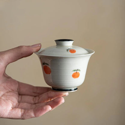 100ml Japanese Powder Plant Ash Tea Tureen Pure Hand Painted Persimmon Cover Bowl Chinese Tea Making Ceramic Gaiwan Kung Fu Tea