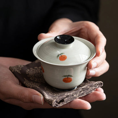 100ml Japanese Powder Plant Ash Tea Tureen Pure Hand Painted Persimmon Cover Bowl Chinese Tea Making Ceramic Gaiwan Kung Fu Tea
