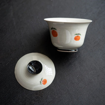 100ml Japanese Powder Plant Ash Tea Tureen Pure Hand Painted Persimmon Cover Bowl Chinese Tea Making Ceramic Gaiwan Kung Fu Tea