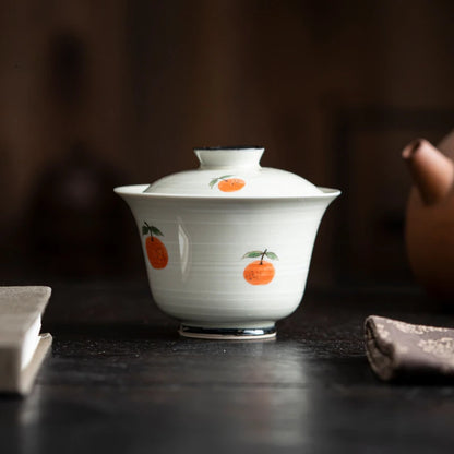 100ml Japanese Powder Plant Ash Tea Tureen Pure Hand Painted Persimmon Cover Bowl Chinese Tea Making Ceramic Gaiwan Kung Fu Tea
