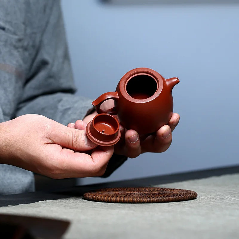 100ml JingLan Tea Pot Chinese Yixing Zisha Dahongpao Clay Marked Pot Mountain Carved Handmade Craft 7 Inufser Holes on sales new