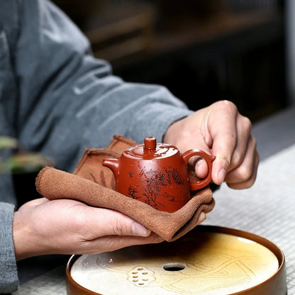 100ml JingLan Tea Pot Chinese Yixing Zisha Dahongpao Clay Marked Pot Mountain Carved Handmade Craft 7 Inufser Holes on sales new