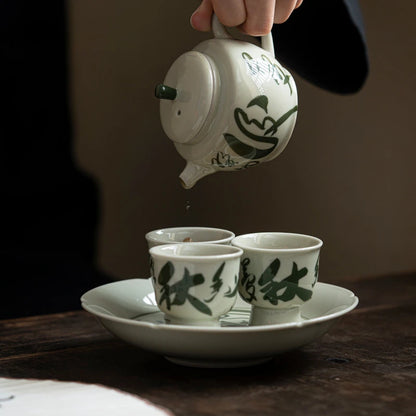 100ml Pure Hand Painted  Literature Ceramic Teapot Retro Plant Ash Mini Pot Chinese Tea Maker Kettle with Filter Kung Fu Tea Set