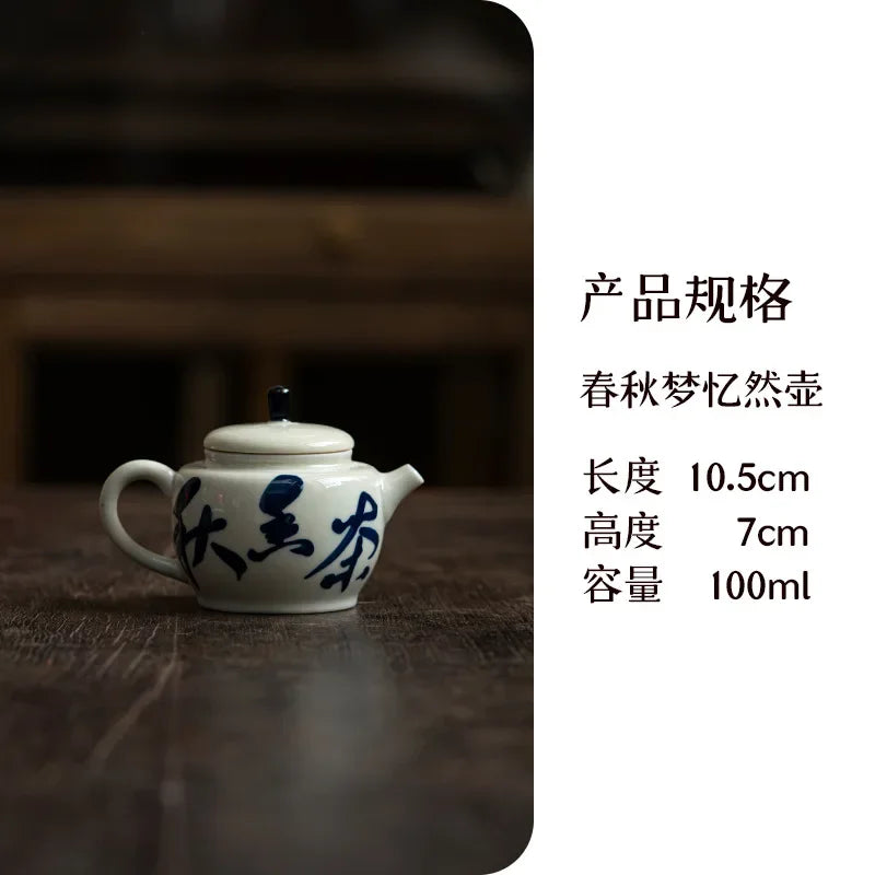 100ml Pure Hand Painted  Literature Ceramic Teapot Retro Plant Ash Mini Pot Chinese Tea Maker Kettle with Filter Kung Fu Tea Set