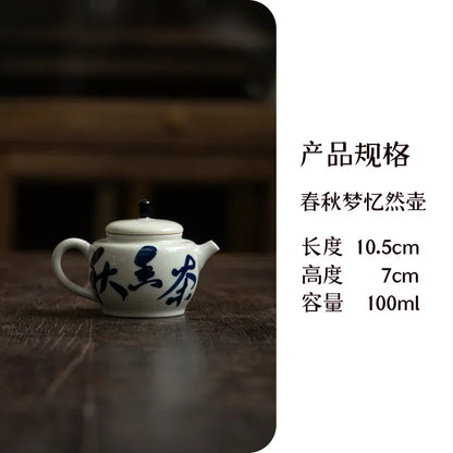 100ml Pure Hand Painted  Literature Ceramic Teapot Retro Plant Ash Mini Pot Chinese Tea Maker Kettle with Filter Kung Fu Tea Set