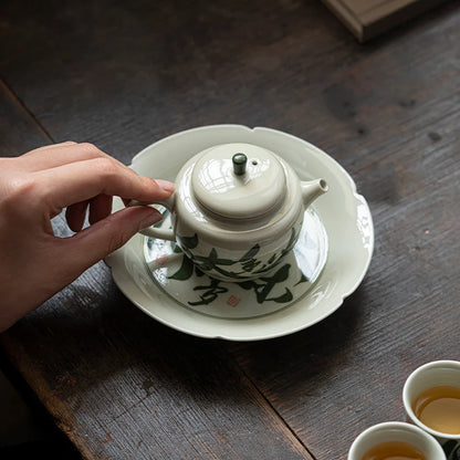 100ml Pure Hand Painted  Literature Ceramic Teapot Retro Plant Ash Mini Pot Chinese Tea Maker Kettle with Filter Kung Fu Tea Set