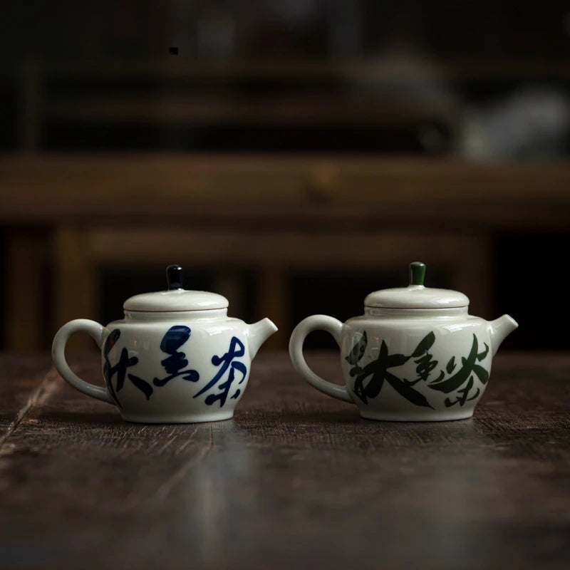 100ml Pure Hand Painted  Literature Ceramic Teapot Retro Plant Ash Mini Pot Chinese Tea Maker Kettle with Filter Kung Fu Tea Set