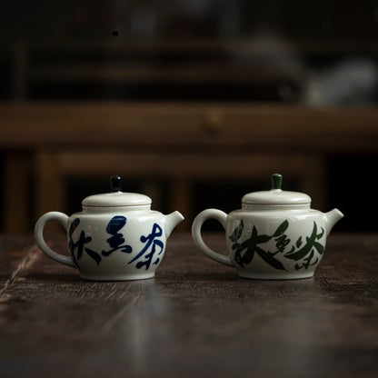 100ml Pure Hand Painted  Literature Ceramic Teapot Retro Plant Ash Mini Pot Chinese Tea Maker Kettle with Filter Kung Fu Tea Set