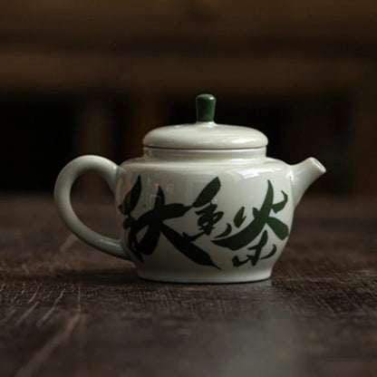 100ml Pure Hand Painted  Literature Ceramic Teapot Retro Plant Ash Mini Pot Chinese Tea Maker Kettle with Filter Kung Fu Tea Set
