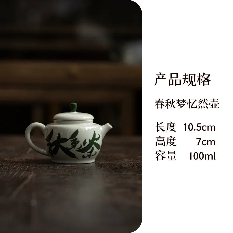 100ml Pure Hand Painted  Literature Ceramic Teapot Retro Plant Ash Mini Pot Chinese Tea Maker Kettle with Filter Kung Fu Tea Set