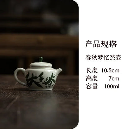 100ml Pure Hand Painted  Literature Ceramic Teapot Retro Plant Ash Mini Pot Chinese Tea Maker Kettle with Filter Kung Fu Tea Set