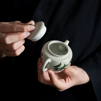 100ml Pure Hand Painted  Literature Ceramic Teapot Retro Plant Ash Mini Pot Chinese Tea Maker Kettle with Filter Kung Fu Tea Set