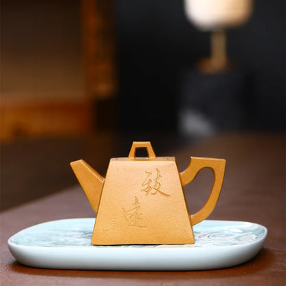 100ml Yixing High-end Purple Clay Teapots Handmade Square Shape Tea Pot Raw Ore Gold Section Mud Kettle Chinese Zisha Tea Set