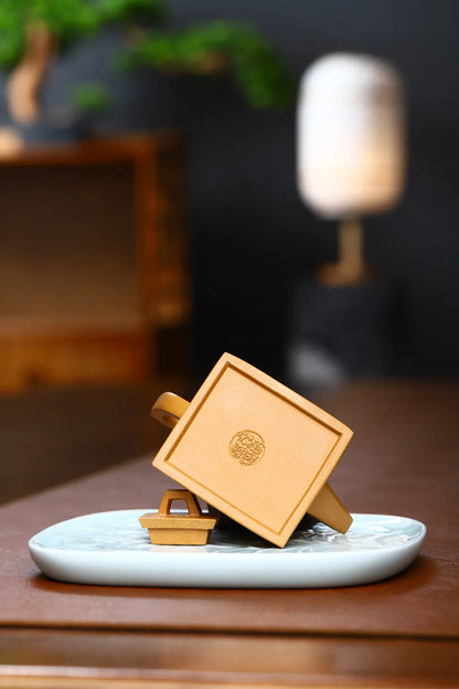 100ml Yixing High-end Purple Clay Teapots Handmade Square Shape Tea Pot Raw Ore Gold Section Mud Kettle Chinese Zisha Tea Set